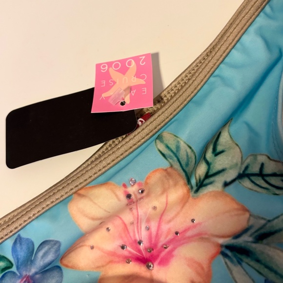 Vintage 2000s Guess Low Rise String Bikini Bottoms Hibiscus Bling Blue Womens S - Picture 3 of 4